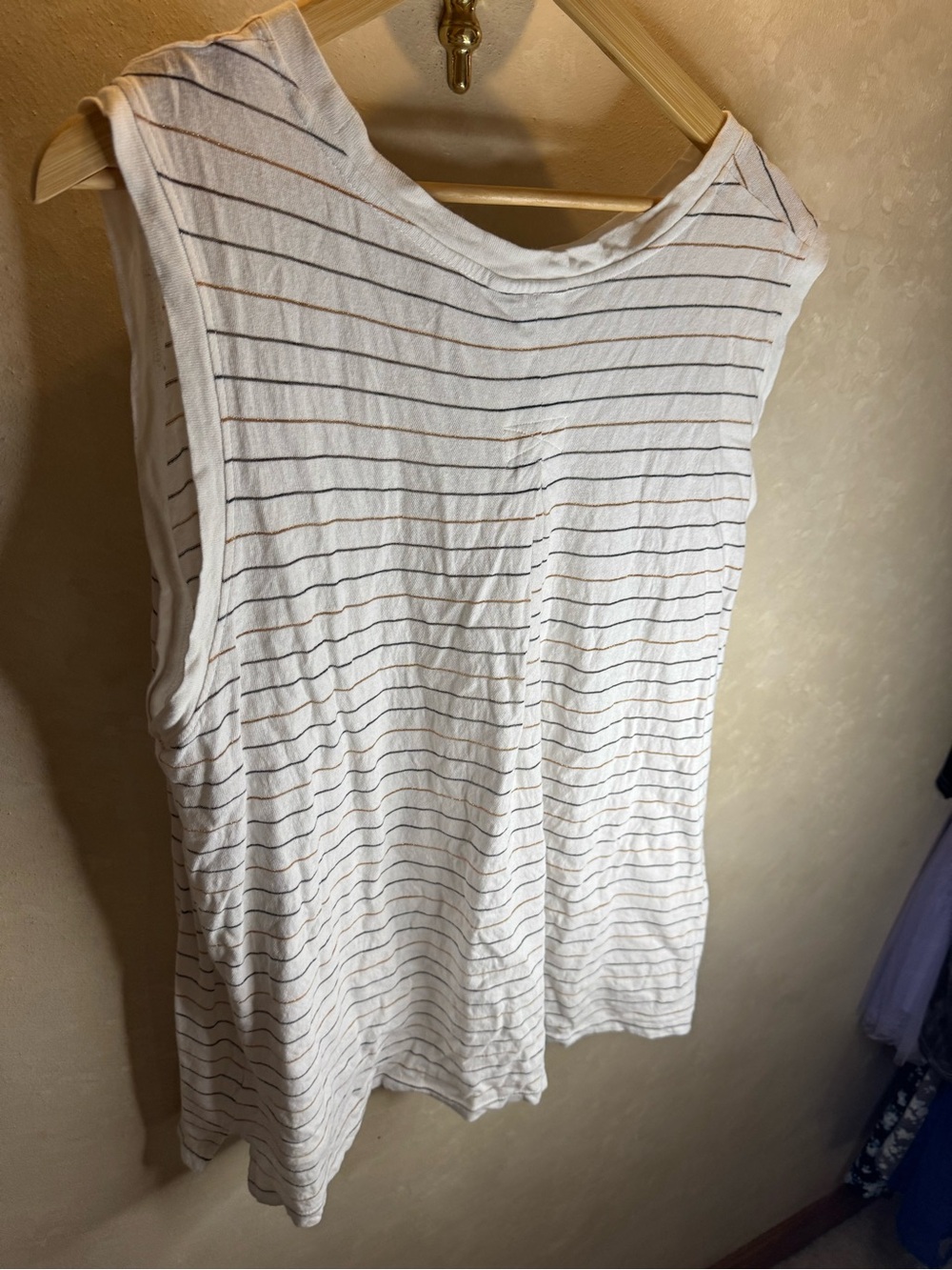 24/7 Comfort Apparel White Tank top with Black and Tan Stripes